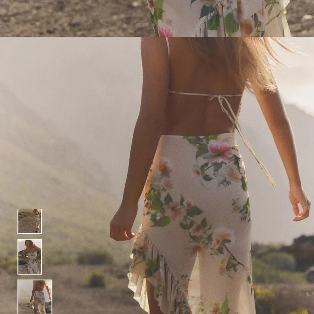 Zara Cream Floral Midi Dress with Spaghetti Straps - Picture 3 of 7